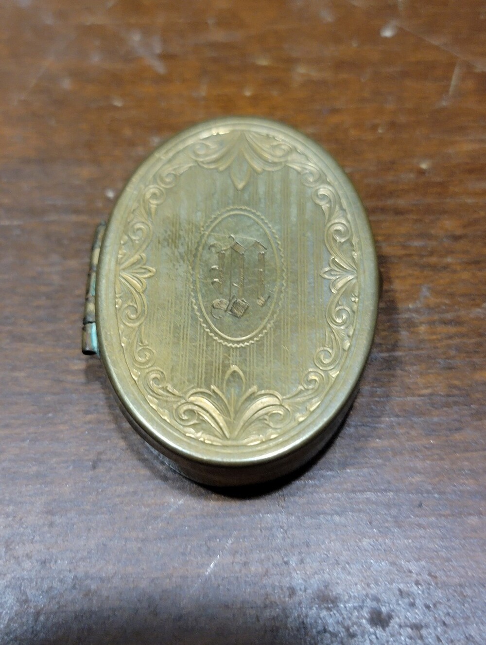Vintage Brass Oval Pill Box- Gold Tone
